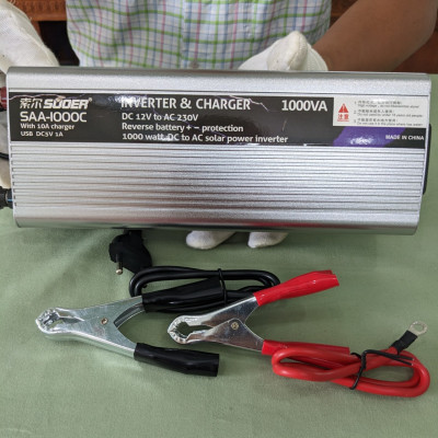 Kích đổi điện 12V sang 220V Hãng Suoer 1000W 2IN1 kiêm sạc Bình ắc quy thông minh, tự ngắt khi đầy Bản Cao Cấp
