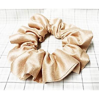 Dây cột tóc scrunchies vải dày màu nâu vàng ánh kim, đeo cột tóc đều đẹp - loại big size (mẫu mới )