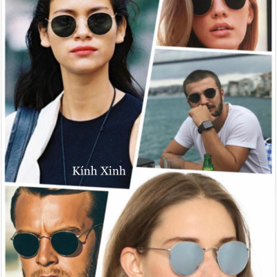 Kính râm Mắt Tròn Nhỏ Round Metal Tròng Thủy Tinh Chống Nắng UV