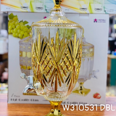 BÌNH ĐỰNG NƯỚC UỐNG THỦY TINH VÀNG PHIÊN BẢN KHẢM VÀNG ĐẶC BIỆT CÓ VÒI RÓT TIỆN LỢI 4,5 LÍT ( GIAO HOA VĂN NGẪU NHIÊN )