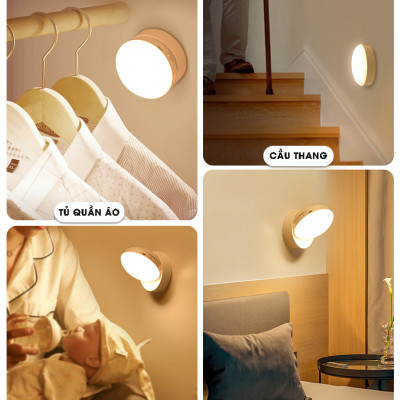 Đèn LED cảm ứng, cảm biến thông minh không dây, Pin sạc, nhận diện người có nam châm gắn tường xoay 360 độ làm đèn học, cho phòng ngủ, nhà vệ sinh, cho tủ quần áo, cầu thang, ban công, hành lang - MH2011
