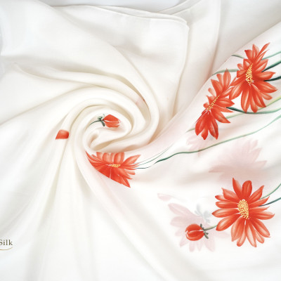 Khăn Quàng Cổ Lụa Vẽ Tay Handmade Hoa Đồng Tiền SenSilk - 100% Mulberry Silk Hand Painted