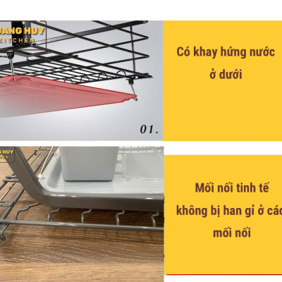 Giá bát đĩa tủ dưới inox sơn Nano bảo hành 10 năm không han gỉ thương hiệu Grob