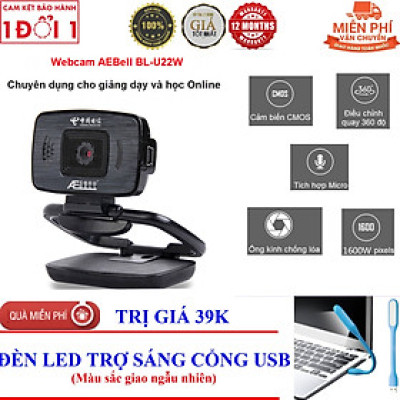 ROGTZ - Webcam học Online cho máy tính AEBell BL-U22W Độ phân giải HD 720P Micro thu âm đa hướng Quay 360 độ Trục xoay linh hoạt Chỉnh sáng thông minh Cáp dài 1,5m USB 2.0  Tương thích nhiều HĐH Dễ cài đặt Dễ sử dụng - Hàng Chính Hãng