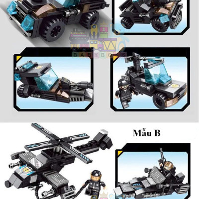 Đồ chơi lắp ráp SWAT 8 trong 3 – Biến hình xe quân sự, robot, trực thăng – 820 chi tiết – 51 mô hình sáng tạo – Quà cho bé trai 6+