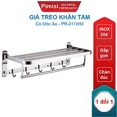 Giá Treo Khăn Tắm Inox 304 Pimisi Có Móc Áo Quần, Với Vắt Khăn Giàn Gấp Gọn Đa Năng Và Thanh Đơn Treo Khăn Mặt Kèm Đinh Ốc Vít Nở Gắn Tường Bằng Khoan Trong Nhà Vệ Sinh | Hàng Chính Hãng