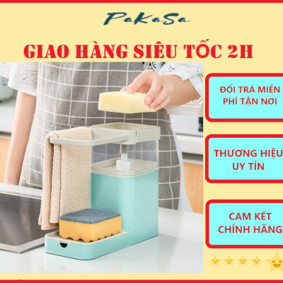 Hộp Đựng Xà Phòng Thông Minh Lấy Xà Phòng Tự Động 2 Tầng Tặng Kèm Miếng Rửa Chén Bọt Biển PaKaSa - Hàng Chính Hãng ( Màu ngẫu nhiên)
