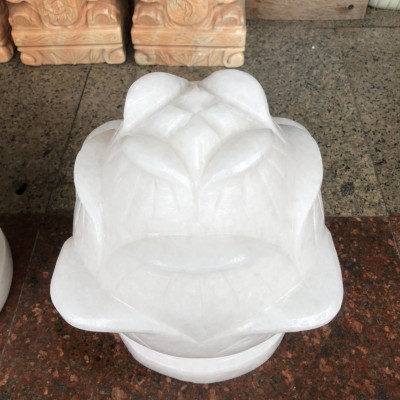 Cặp búp sen đá cẩm thạch trắng đế tròn trang trí mộ, đền thờ - Cao 25 cm