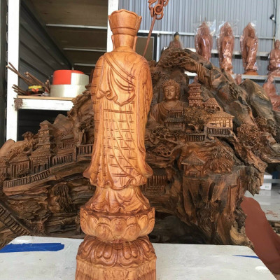 Tượng phật địa tạng vương bồ tát bằng gỗ hương đá liền khối kt cao 50×15×15cm