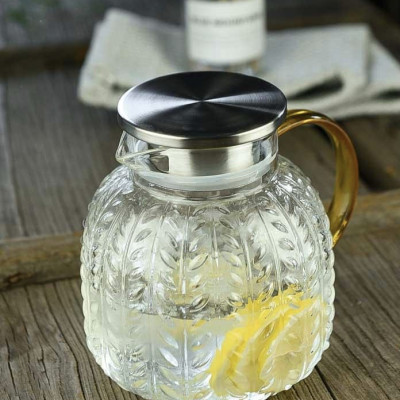 Bình thủy tinh đựng nước chịu nhiệt lên tới 400 độ C vân nhám bông lúa dáng lùn - ANTH236
