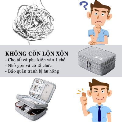 Túi Đựng Phụ Kiện Điện Thoại 2 Ngăn Lớn Cải Tiến Nhiều Ngăn Chống Nước, Chống Sốc – Túi Bảo Vệ Phụ Kiện Máy Tính Bảng Máy Ảnh Loa Sạc Sự Phòng Cáp Củ Sạc Hàng Chính Hãng Dododios