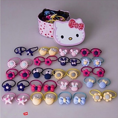 Hộp dây buộc tóc kitty sắt (40 dây + 1 hộp sắt)