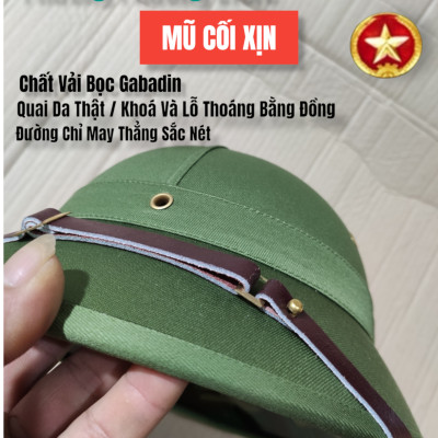 MŨ CỐI TÀU XỊN MŨ CỐI VẢI BỌC GABADIN QUAI DA THẬT LÒNG CỐT PHÍP GIÀN GI XANH 