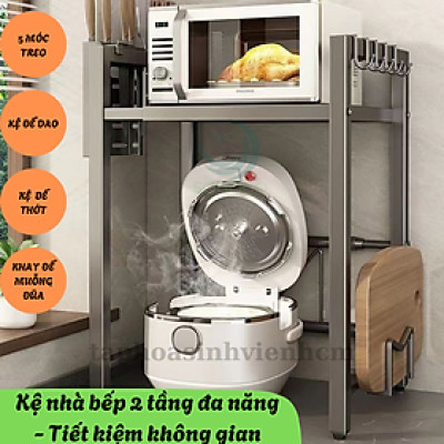 Kệ Đa Năng Nhà Bếp 2 Tầng Chống Gỉ Kệ Lò Vi Sóng Thông Minh Kèm Móc Treo & Kệ Dao Kệ Bếp Tiện Ích Đa Chức Năng Kiểu Dáng Hiện Đại Kệ Inox Nhà Bếp Đa Năng Có Giá Treo Dụng Cụ Kệ Để Bếp Điện – Lò Vi Sóng – Nồi Cơm – Máy Pha Cà Phê