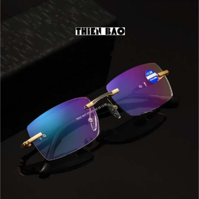 Kính lão thị, viễn thị Hai tròng nhìn XA - GẦN đọc chữ nhìn xa, tròng váng xanh, GỌNG KHOAN nam nữ không viền KT1K