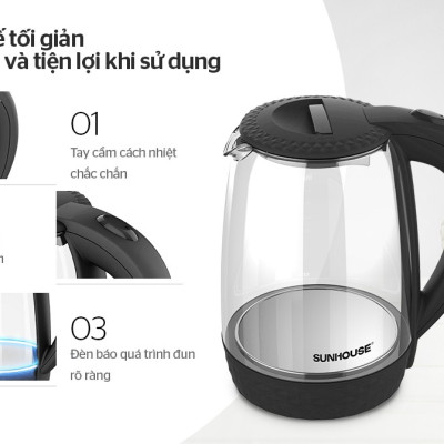 Ấm siêu tốc thủy tinh 1.8L Sunhouse SHD1215B - Hàng chính hãng