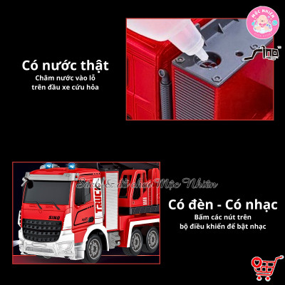 Đồ chơi xe điều khiển từ xa 1:12 - Xe cứu hỏa có đèn, nhạc và phun nước thật - SINO HJ8002-1