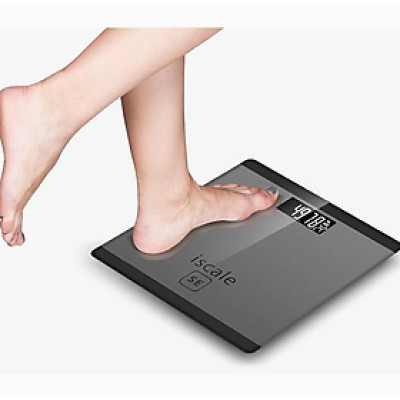Cân sức khỏe điện tử vuông ISCALE mặt kính cường lực, kiểu dáng iphone cao cấp tặng kèm 2 pin AAA 180kg - Hàng chính hãng