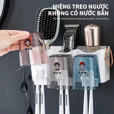 Bộ Nhả Kem Đánh Răng Tự Động Cao Cấp Kèm 4 Cốc – Kệ Để Bàn Chải Gắn Tường