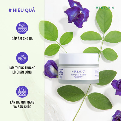 Bộ 5 Hoa Đậu Biếc Herbario: Nước tẩy trang 300ml +Sữa rửa mặt tạo bọt 100ml+mặt nạ 30ml + Toner 200ml + Tinh chất 30ml