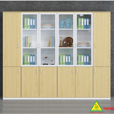 Tủ hồ sơ, tủ tài liệu, tủ văn phòng gỗ MDF cánh kính THS402- Nội thất lắp ráp Viễn Đông adv