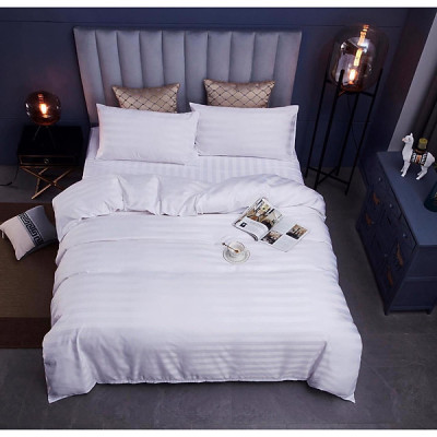 Bộ drap giường cotton trắng sọc 3F cao cấp A (1 ga, 2 vỏ gối nằm, 1 vỏ gối ôm)