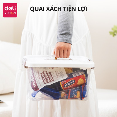 Hộp Nhựa Đựng Đồ Trong Suốt Có Nắp Gài DELI - Thùng Nhựa Đa Năng Quần Áo, Đồ Chơi Sách