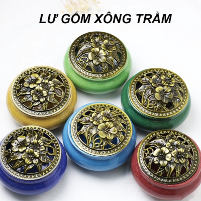 Lư Xông Nụ Trầm Hương - Đỉnh Đốt Nhang Bằng Gốm Rạn Cao Cấp, Kèm Lót Bông Đế Chống Cháy