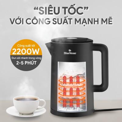 Ấm Đun Nước Siêu Tốc 2 Lớp BlueStone KTB-3466 (1.5 Lít - 1850-2200W ) - Nút cảm ứng - Đèn LED hiển thị nhiệt độ - Bảo hành 2 năm - Hàng chính hãng