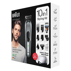 Tông Đơ Pin Sạc Chuyên Cạo Tỉa Râu, Tóc, Lông Mũi, Tạo Kiểu Râu Braun MGK7221, 10-in-1