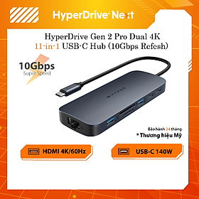 HUB chuyển đổi HyperDrive Next 11 in 1 Port Dual 4K60Hz HDMI USB-C Hub - Truyền tải dữ liệu nhanh - HD4006GL - Hàng Chính Hãng 