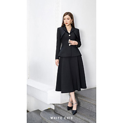 Set áo blazer & chân váy xòe Fiato thiết kế cao cấp WHITE CHIC