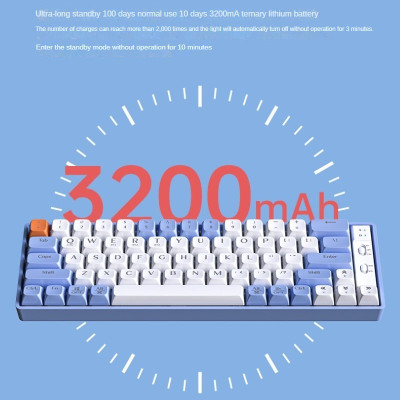 Bàn Phím Cơ Gaming không dây GK65 chống ồn - Bluetooth + USB - Pin sạc TypeC - Hotswap cho máy tính laptop điện thoại hàng nhập khẩu