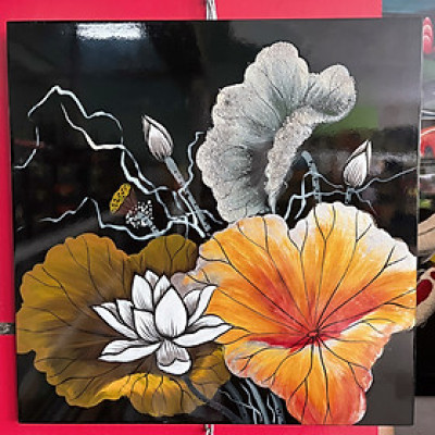 Tranh sơn mài hoa sen size 40x40 cm thích hợp trang trí, làm quà tặng ý nghĩa
