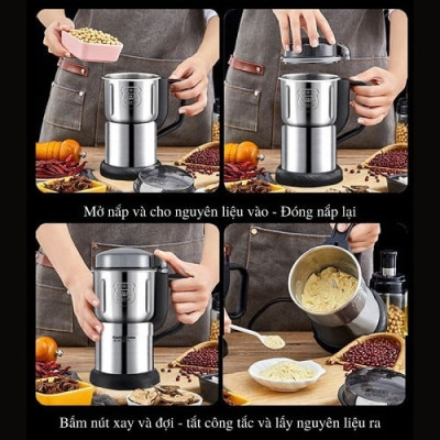 Máy Xay Hạt Tiêu Hạt Cafe Hạt Khô Gia Vị Đa Năng Công Suất 250w 8 Lưỡi Dao Cực Bén Chất Liệu Cối Inox - Hàng Nhập Khẩu