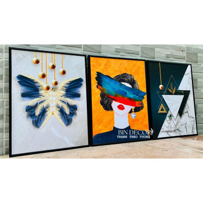 (ẢNH THẬT) TRANH TREO TƯỜNG CÔ GÁI HIỆN ĐẠI BỘ 3 TRANH CÓ KHUNG KÈM ĐINH