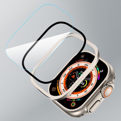 Miếng Dán Màn Hình Kính Cường Lực Tích Hợp Khung Viền Kim Loại cho Apple Watch Ultra / Apple Watch Ultra 2 49mm - Hàng Chính Hãng