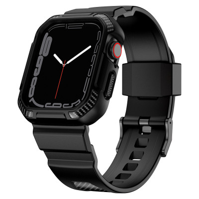 Ốp Case bảo vệ tích hợp dây đeo Vân Carbon cho Apple Watch Series 1/2/3/4/5/6/SE/7/8/9/SE2 Size 38/40/41mm & 42/44/45mm - Hàng Chính Hãng