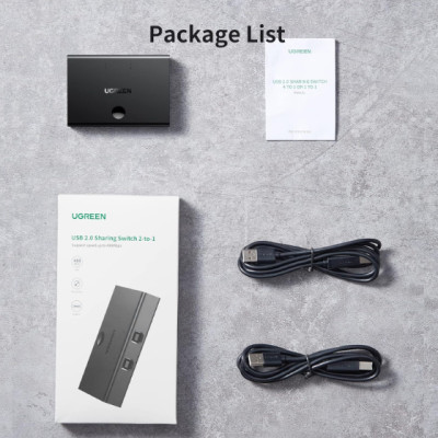 Bộ chia USB 2 máy tính dùng chung 1 máy in Ugreen 30345-Hàng chính hãng