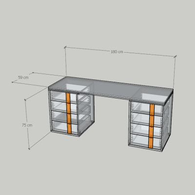 HAPPY FURNITURE , Bàn làm việc 8 ngăn kéo - SPACE, BAN_145 , 180cm x 59cm x 75cm DxRxC