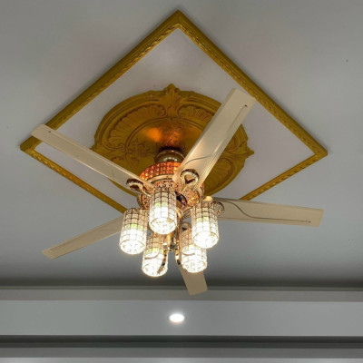 Quạt trần cánh thép 5 chao đèn, có điều khiển từ xa, hàng chính hãng klasse