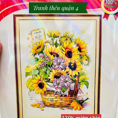 Tranh thêu chữ thập Giỏ hoa hướng dương vs8167, kích thước 50 x 68 cm 
