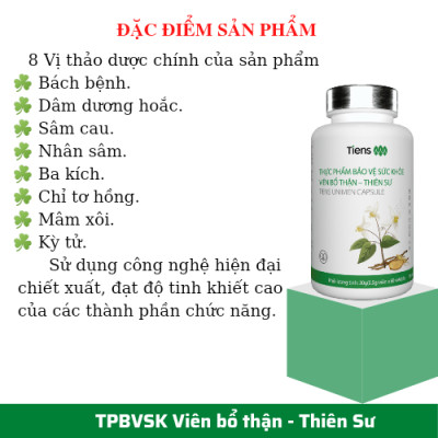 Thực Phẩm Bảo Vệ Sức Khỏe Thiên Sư - Viên Bổ thận - Bổ thận tráng dương tăng cường sinh lực