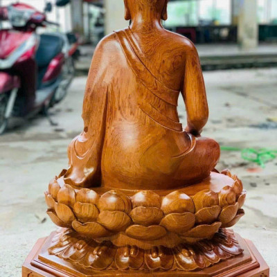 Tượng phật hoàng trần nhân tông bằng gỗ hương đá kt cao 80×52×45cm 