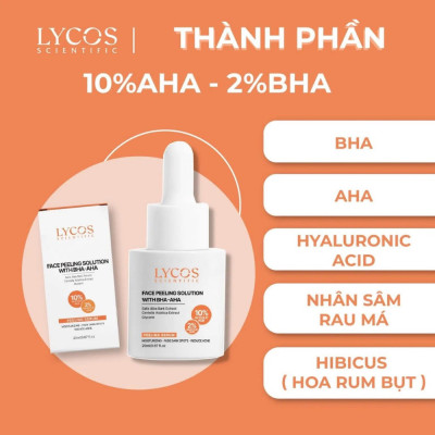Tinh chất Peel Da Lycos - Lycos Face Peeling solution 10%AHA và 2%BHA - Lycos Peel da: không bong tróc, lột tẩy.