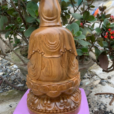 Tượng phật bà quan âm bồ tát bằng gỗ bách xanh thơm phức kt cao 40×21×20cm 