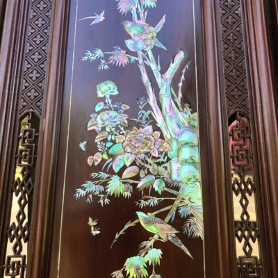Tranh gỗ gụ khảm xà cừ ốc ,tích  tứ quý bốn mùa trong năm mầu sắc đẹp long lanh kt 37×117×3.5cm 