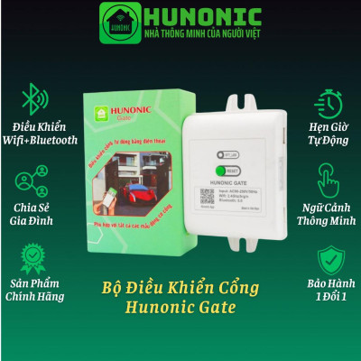 Bộ điều khiển cổng tự động Hunonic Gate điều khiển từ xa bằng điện thoại qua Wifi + Bluetooth hàng Việt Nam sản xuất.