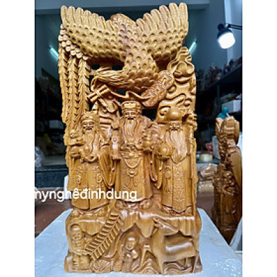 Tượng phật tam đa phượng hoàng phúc lộc thọ bằng gỗ bách xanh thơm nức cao 50x30x9cm