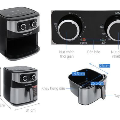 Nồi chiên không dầu Sunhouse SHD4035 9 lít - Hàng chính hãng